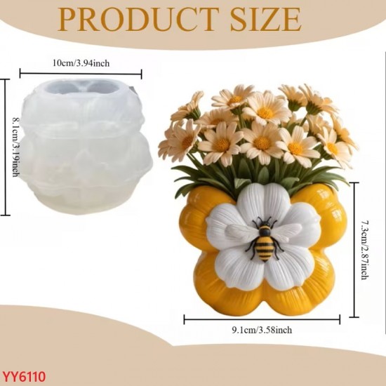 YY6110 Minimalist Arılı Çiçek Vazo Silikon Kalıp